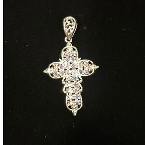 J Francis STS Sterling Silver Cross Pendant Crafted w/ Swarovski Crystals